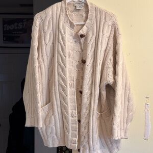 Cashmere Blend Cream Cable Knit Button Cardigan